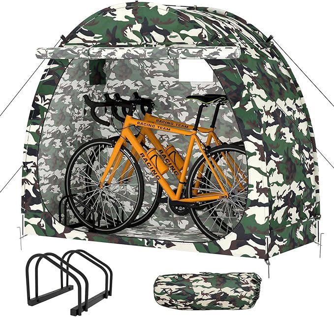 Bike Storage Shed, Bike Tent with Bicycle Racks Outdoor Bicycle Storage Sheds with 210D Oxford 1000ppm Waterproof for 2/3 Bikes, Covers Shelter for Motorcycle, Lawn Mower, Garden Tools