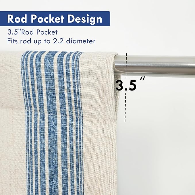 DriftAway Chris Double Layer Blackout Tie Up Curtains Thermal Insulated Fully Lined Vertical Striped Balloon Roman Shade Bathroom Window Adjustable Rod Pocket 39 Inch by 55 Inch Jean Navy