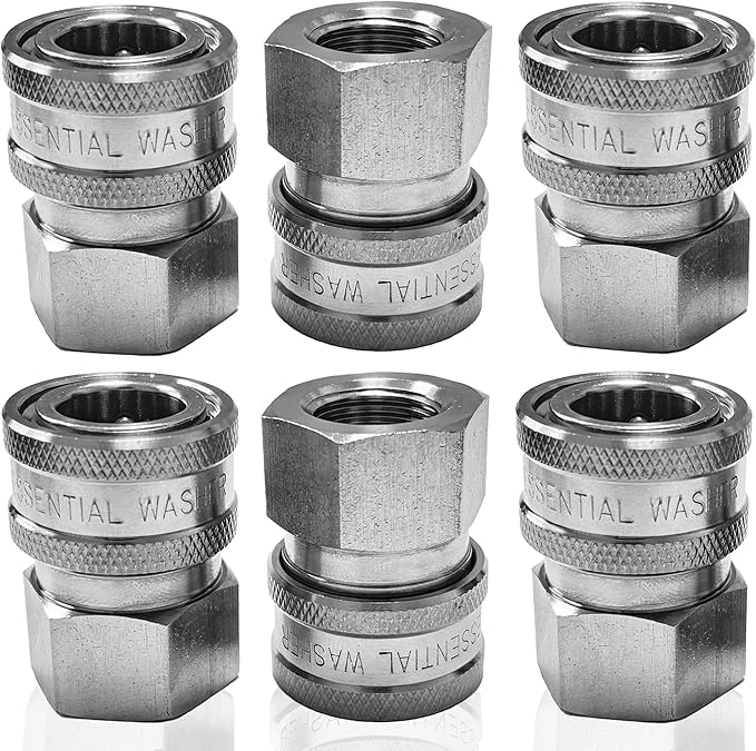 Essential Washer Stainless Steel ⅜” Quick Connect Female NPT | Pressure Washer Quick Connect Fittings | 5000 PSI | Set Of 6