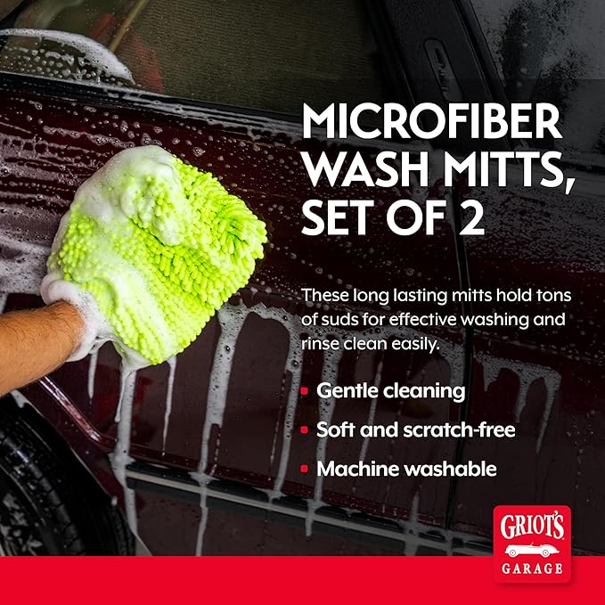 Griot's Garage Microfiber Wash Mitts for Car Wash and Detailing, Cleaning Gloves for SUVs, Trucks, Motorcycles, and More, Machine-Washable, Set of 2, 10268