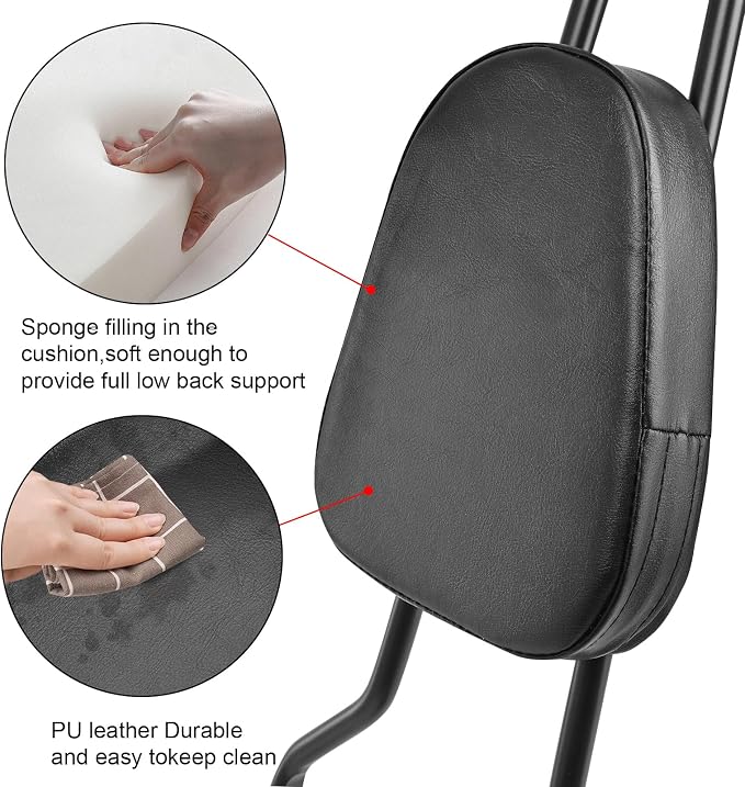 Motorcycle Passenger Sissy Bar Rear Tall Backrest Cushion Pad For Harley Davidson Heritage Softail Custom FXSTC Classic FLSTC Springer FLSTS Fat Boy EFI FLSTF (Black)