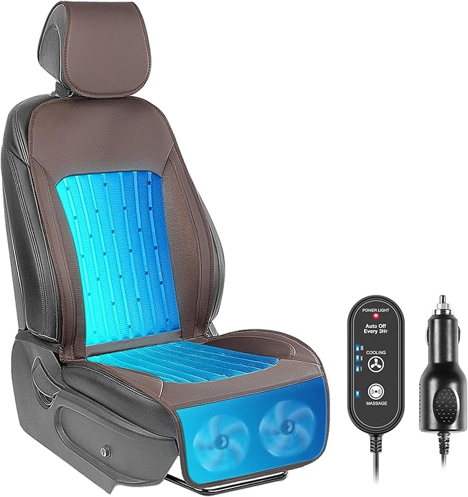 Paffenery 2026 Upgraded Cooling Car Seat Cover Front Seat, 12V-24V Ventilated Cooling Car Seat Cushion, Cooled Seat Cover for Car SUV Truck Universal Fit, Cocoa Brown