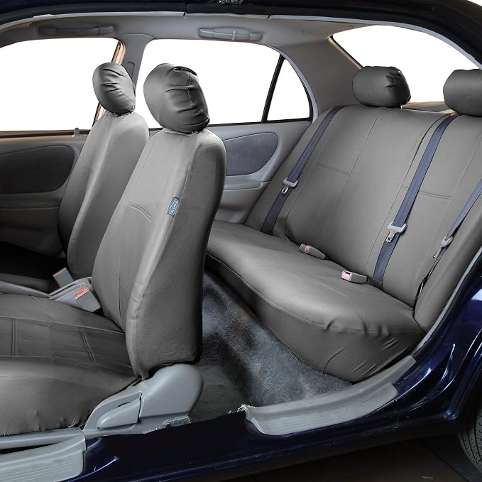 FH Group PU001114 PU Leather Seat Covers (Gray) Full Set with Gift – Universal Fit for Cars Trucks & SUVs