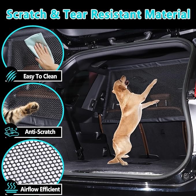 Pet Restraint Net Dog Fence Car Backseat Divider Vehicle Gate Cargo Area Travel Trunk Mesh Net Screen for Volvo XC90 2015 2016 2017 2018 2019 2020 2021 2022 2023 2024 2025+ (Black, for XC90 2015+)