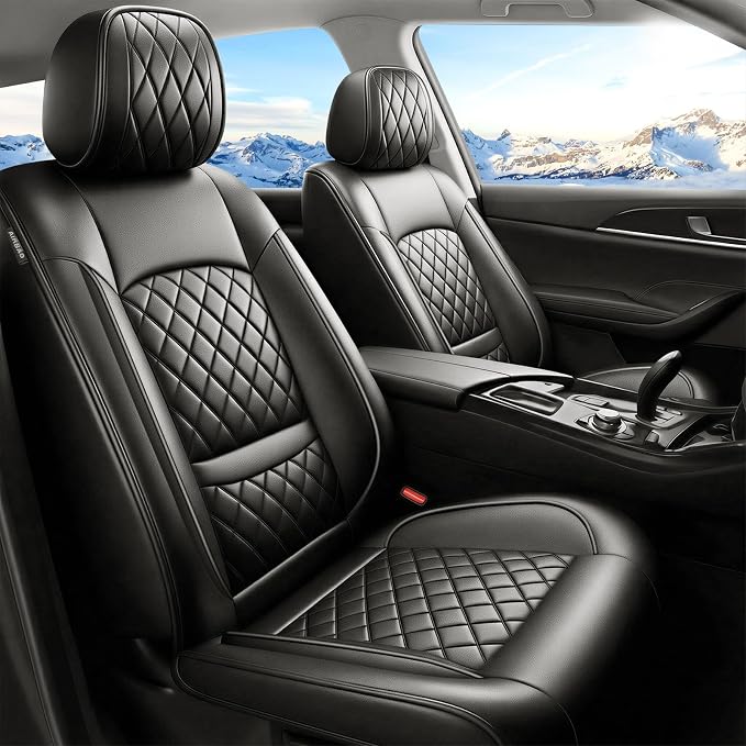 Fit Escape Car Seat Covers for Ford Escape 2001-2025 2026 - Luxury Leather, Anti-Slip, All-Weather Seat Cushions, Waterproof & Breathable, Airbag Compatible, Full 5-Seat Set (Black)