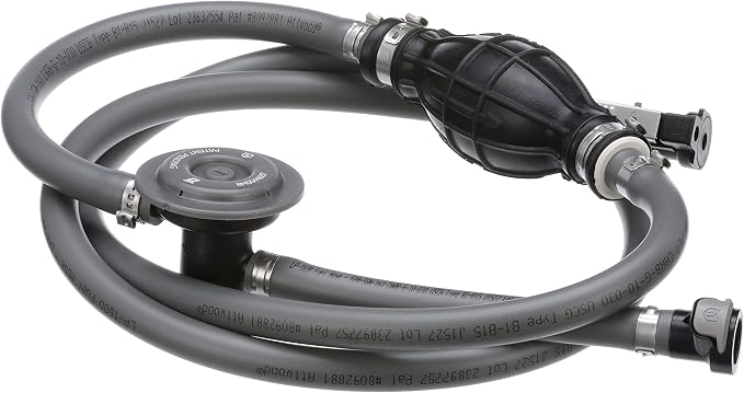 Attwood Mercury Marine Fuel Line Kit, EPA Compliant, 6 Ft, 3/8-In Dia. Hose with Tank & Engine Fittings, includes Sprayless Connector (Tank-side Fitting), Primer Bulb, Fuel Demand Valve, 93806MUSD7