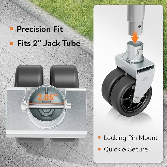 2,500lbs Dual 6" Trailer Jack Swivel Caster with Upgraded Spoked Wheels and Reinforced Bracket, Silver