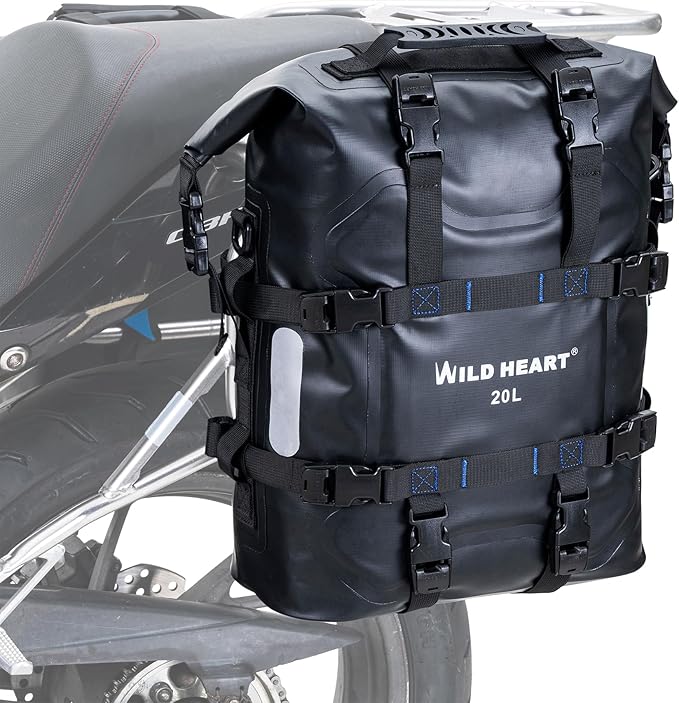 WILD HEART Motorcycle side bag stainless steel suspension waterproof bag Saddlebags 20L/25L waterproof Pianner Bag wear-resistant general-purpose Bike accessories (Black, 20L One Pack)