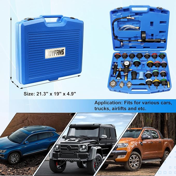 JoyFans Coolant Pressure Tester Kit, Cooling System Coolant Vacuum Refill Kit Automotive Tools Works on Radiator Leak Test & Coolant Fill Purge Service for Cars Trucks Airlift
