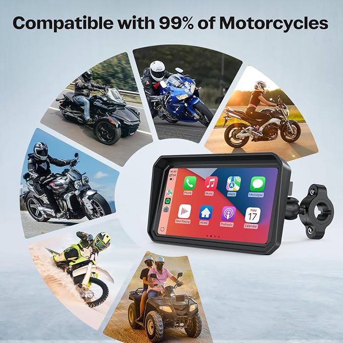 WonVon Motorcycle CarPlay Screen with Android Auto – 6.25” Waterproof GPS Pantalla para Moto Apple CarPlay Navigation System for Motorcycle, Dual 2K Dash Cam Bluetooth Audio & TPMS with Magnetic Mount