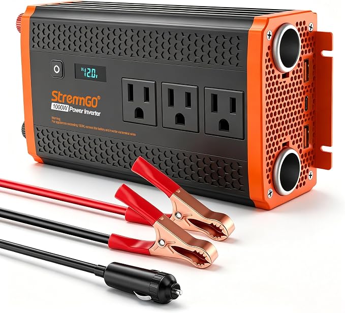 1000W Power Inverter for Vehicles, 12V DC to 110/120V AC Car Inverter with 3 AC Outlets, USB 24W/ PD 30W Fast Charger, Car Power Converter for Truck, Home, Laptop on Road Trip Essentials