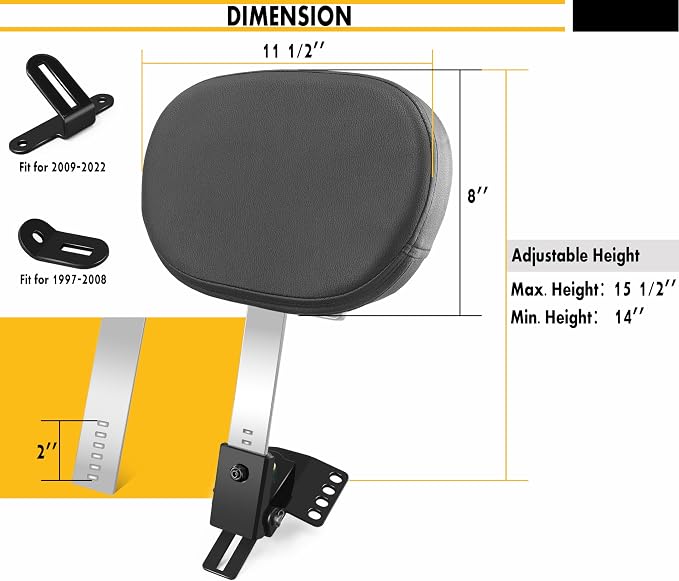 Adjustable Plug-in Driver Rider Backrest Custom Kit for Harley Electra Glides 1997-2026 Made Fit for Touring Models Road King Street Glide (Chrome Finished)