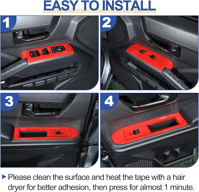 Daeiclru Window Lift Switch Panel Cover Compatible with Toyota Tacoma 2024 2025, Pickup Truck Door Power Window Glass Lift Switch Button Protection Cover Interior Accessories (Red)