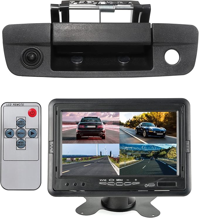 EWAY Tailgate Handle Backup Rear View Camera 7 Inch TFT LCD Monitor Kit for 2009-2017 Dodge Ram 1500 2500 3500 Rear View Reverse Cameras Monitor