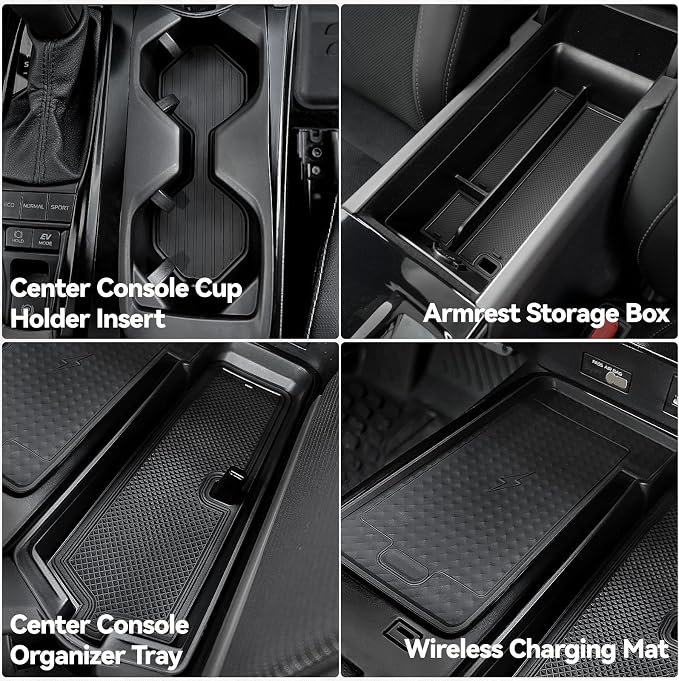 ELECFRESH 4PCS Center Console Organizer Tray for 2025 2026 Toyota Camry Accessories, Armrest Storage Box, Cup Holder, Wireless Charging Mat for Toyota Camry