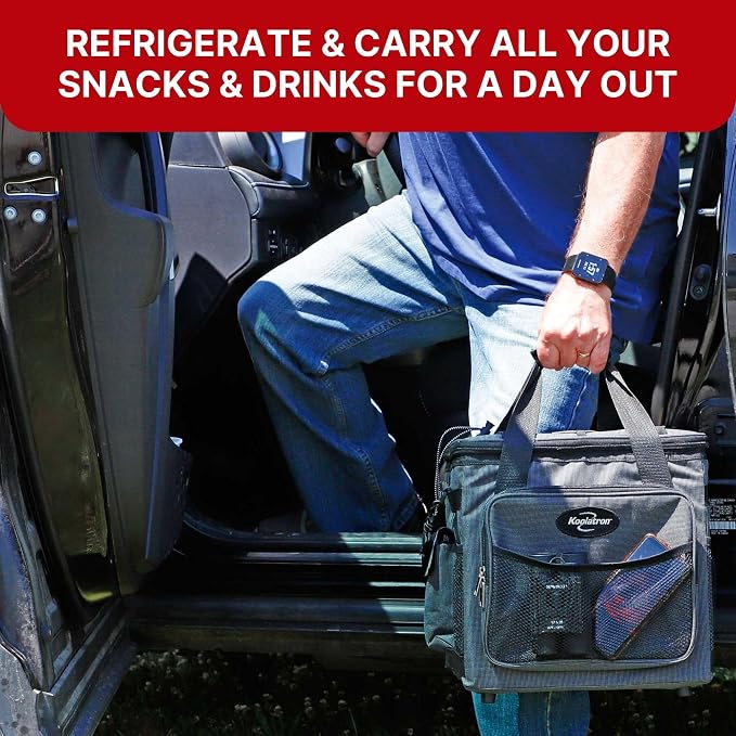 Koolatron Electric Portable Cooler Plug in 12V Car Cooler Bag, 14 qt (13 L) Black/Gray Soft-Sided No Ice Thermo Electric Portable Fridge for Camping, Adjustable Shoulder StrapTravel Road Trips.