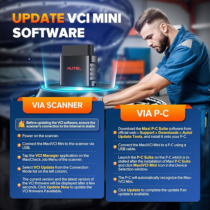 Autel MaxiSys MaxiVCI VCI Mini OBD2 Adapter Connector, 2026 Vehicle Wireless Diagnostic Interface, Work w/Autel Scanner MaxiCOM MK808BT PRO MK808Z-BT MK808K-BT MP808BT Pro MK808S-TS MP808S-TS MK808TS