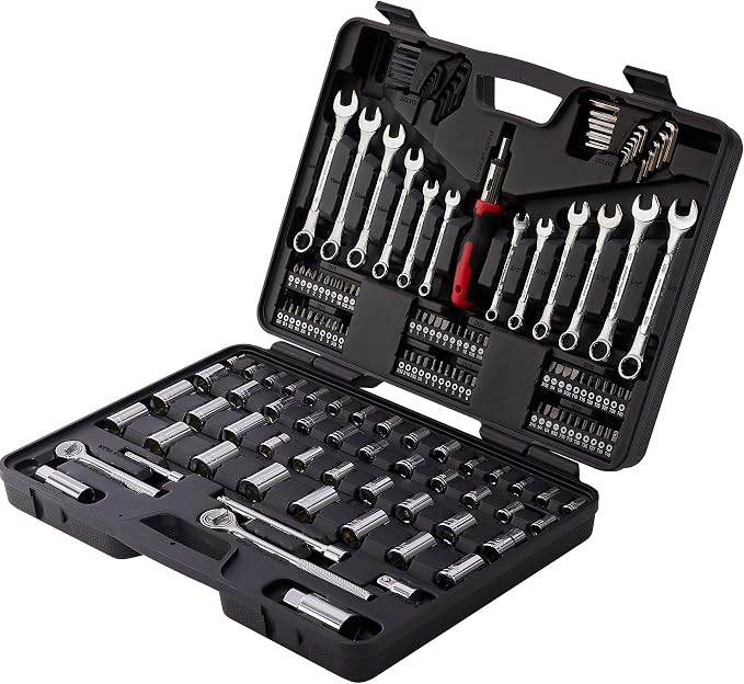 MECHMAX 161-Piece Mechanics Tool Set with SAE Metric Sockets | Premium alloy steel full socket wrench kit. Professional automotive repair hand tool set for garage, car and truck