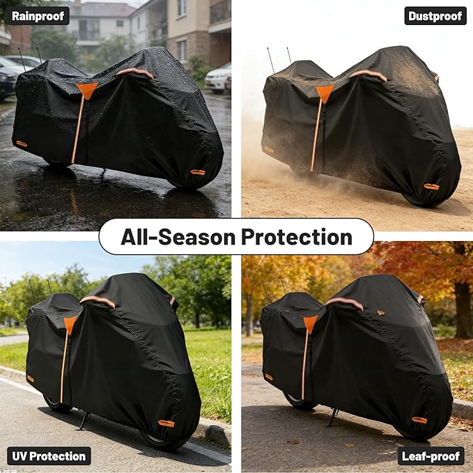 XYZCTEM Motorcycle Cover Heavy Duty Waterproof with Side & Top Box, Fits Harley Davidson Ultra Limited, Road Glide Limited, Gold Wing, Road Master Outdoor All Weather Protection, 110 Inch