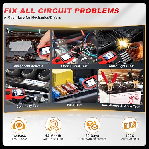 Autel PowerScan PS100 Car Circuit Tester, Universal 12V 24V Automotive Power Circuit Probe Kit with 40FT Cable, AC/DC/Continuity/Probe/Signal Test, Activate Component Electrical System Tool