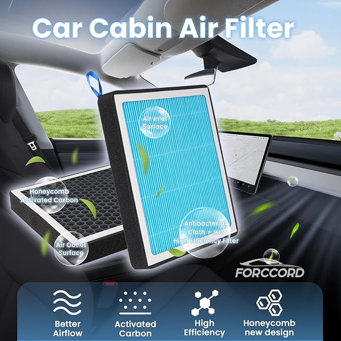 UPGRADED HEPA Cabin Air Filter Fits for Tesla Model S Model X 2021-2024 2025 2026 Activated Carbon Cabin Filter Replacement Tesla Model S Plaid Model X Plaid Car Accessories