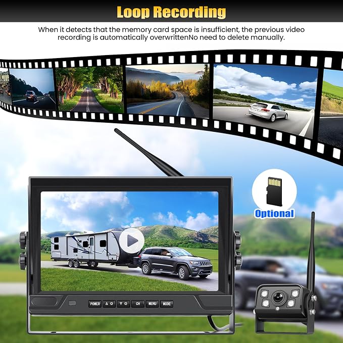 9" Wireless Backup Camera with IPS Full Touchscreen, RV Backup Camera for 360° DVR, Recording 4-Channel Split Screen, Night Vision, IP68, Blind Spot Aler, Back up Camera Systems for Truck Trailer
