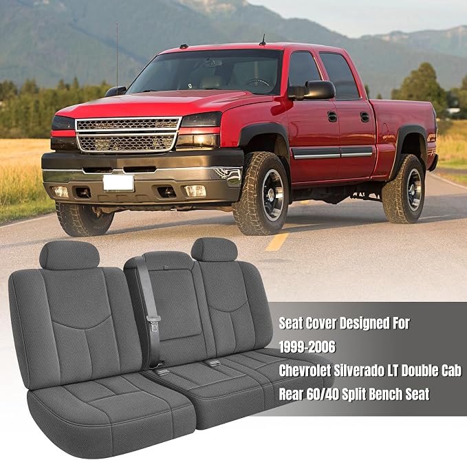 SAPUBK Rear Seat Covers Replace for 1999-2006 Chevy Silverado LT Double Cab 60/40 Split Seat, Knitted Fabric Composite Soft Foam Lining Airmesh Breathable Seat Cover