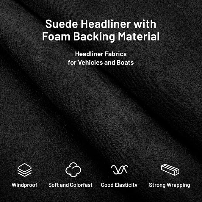 Babnecl Suede Auto Headliner Fabric 122" L × 60" W with Foam Backing - Tube Packaging - Black Interior Replacement Material for Car/Truck/SUV/RV Roof - Home Repair/DIY Headliner Material