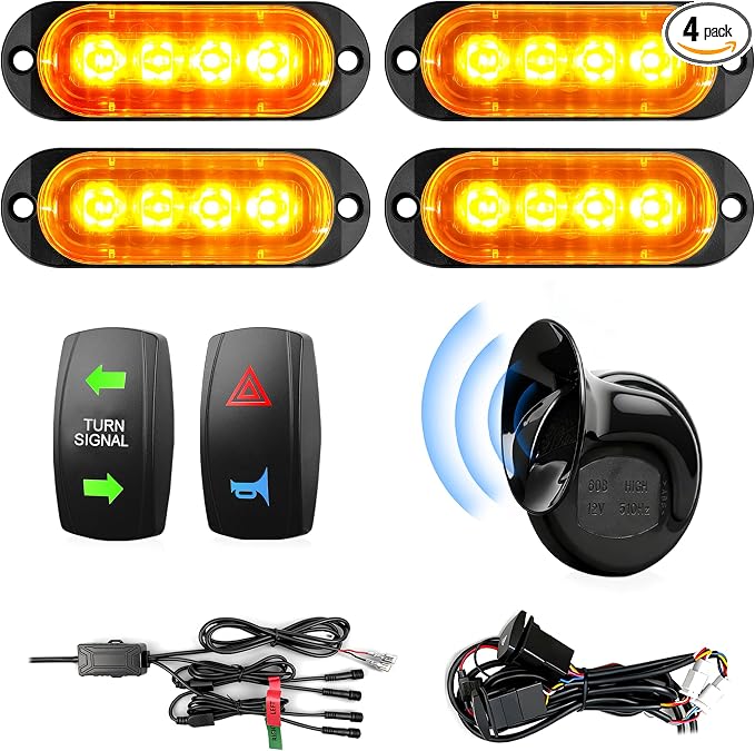 YUDE ATV SXS UTV Turn Signal Kit with 110dB Horn,Pre-Wired Blinker Kit with Rocker Switch,Plug and Play,Universal Street Legal Kit for Polaris Can-Am Kawasaki CFMOTO Yamaha 12V Golf Cart