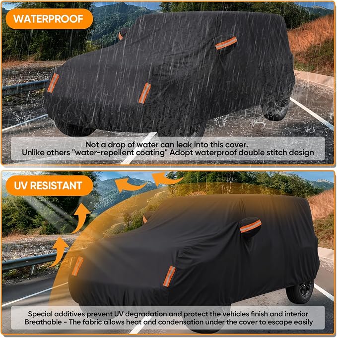 Car Cover for Jeep Wrangler 2 Door 1987-2026 JK JL CJ YJ TJ Outdoor Waterproof Sun Rain Snow Hail UV Protection with Driver Door Zipper