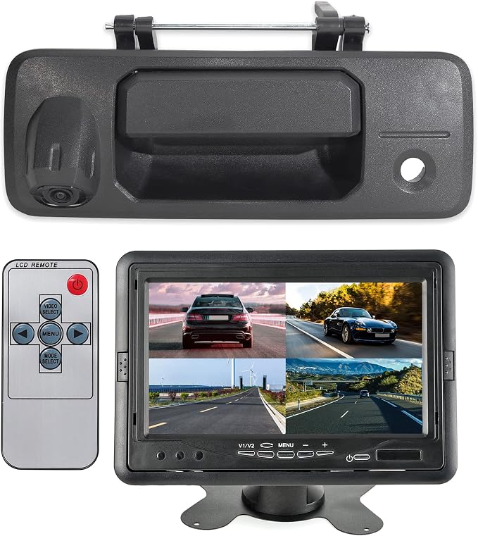 EWAY Tailgate Handle Backup Camera 7 Inch TFT LCD Monitor Kit for 2014-2019 Toyota Tundra Rear View Reversing Backing Cameras Monitor Kit Optional Guideline