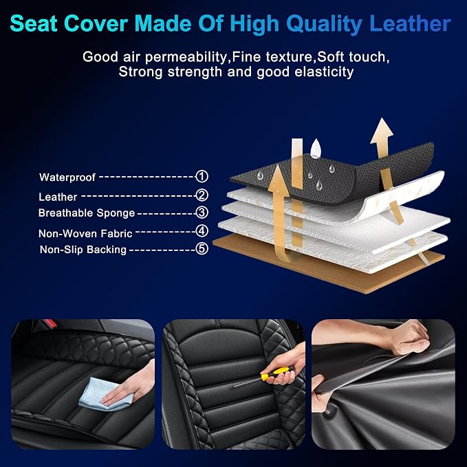 Seat Covers & Floor Mats Fit for Ford F150 2015-2025 2026 5 Seat Full Set Faux Leather Truck Seat Covers Custom Fit Rubber All Weather Floor Liners (Black)