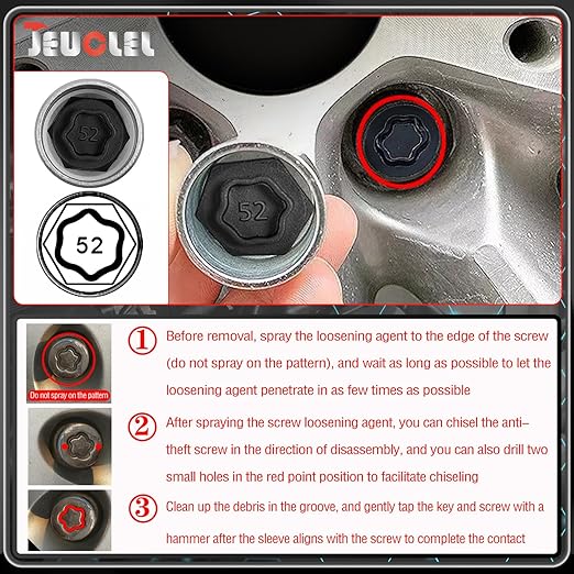 052 Wheel Locking Nut Key for BMW, Socket OD 27mm - ID 25mm, Anti-Theft Lug Nut Removal Tool