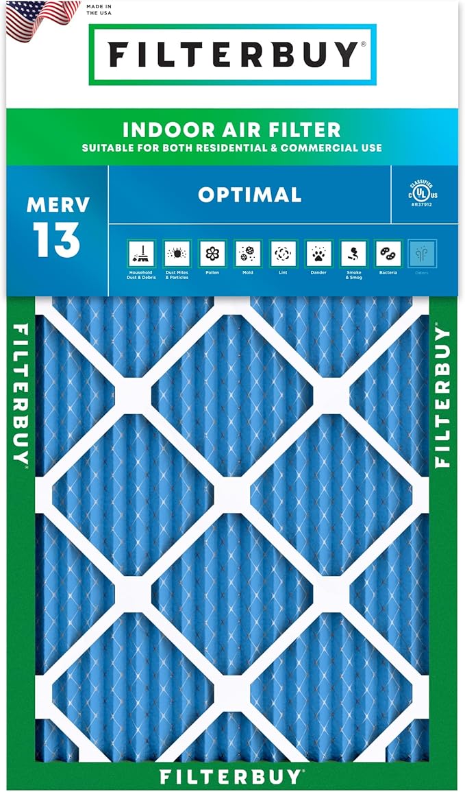 Filterbuy 10x18x1 Air Filter MERV 13 Optimal Smoke & Allergy Defense (1-Pack), Electrostatic Pleated HVAC AC Furnace Filters Replacement (Actual Size: 9.50 x 17.50 x 0.75)