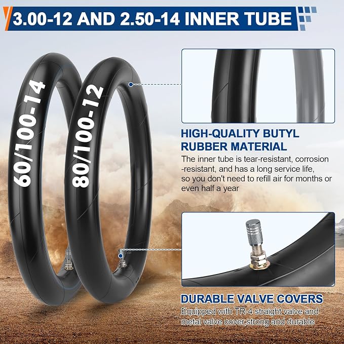 Rear 80/100-12 3.00-12 Front 60/100-14 2.50-14 Dirt Bike Tire and Inner Tube for Tuttio Soleil01 Honda XR70 CRF70 CRF110 KLX110 PW80 TTR90 DRZ110 SSR 125cc 110cc Dirt Bike Off Road Motocross Parts