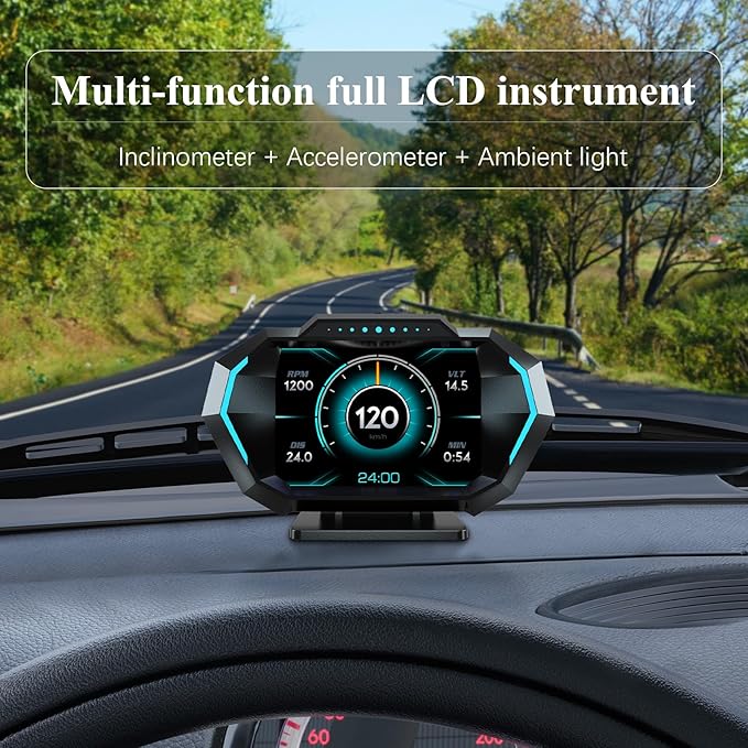 wiiyii obd2 gauge display, head up display for car, Digital Speedometer, Tachometer, Water Temperature Gauge, Multi-Data Smart Gauge, Trip Computer Fuel Pressure Tester for All cars