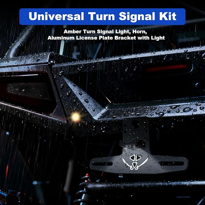 UTV Turn Signal Kit and License Plate Bracket with light, Pre-Wired, Plug and Play with Horn and Rocker Switch, Compatible with Polaris, Pioneer, Can-Am, Kawasaki, CFMOTO