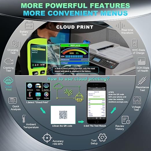 BT90 PRO 2-360Ah Battery Tester with Cloud Printing, 30-3800 CCA, 6V/12V/24V Digital Analyzer, SOH/SOC/Volt/Res/Cranking&Charging Test, Real‑Time Ambient Temp, AGM/EFB/Gel/Li