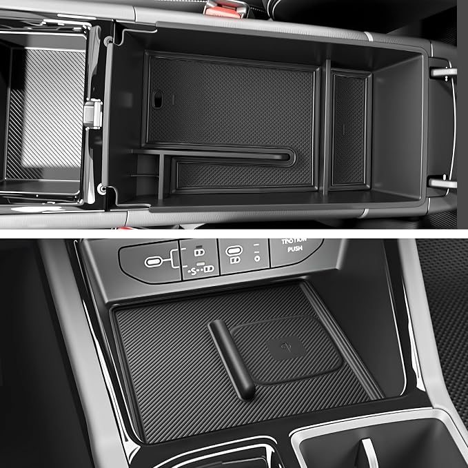 SKTU Upgrade 2-Pack for 2025 2026 Kia K5 Accessories Center Console Organizer for 2025 2026 Kia K5 (LXS/GT-Line/GT/EX) Console Tray & Wireless Charging Mat 2025 2026 K5 GT-Line Console Non-Slip Pad