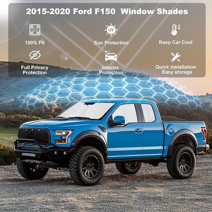 XCBYT 2015-2020 f 150 Window Shades Full Car Window Covers with 6 Layers Thickened 100% Sun UV Blackout Car Privacy Curtains for Breastfeeding Napping Dressing Camping 6 Pack
