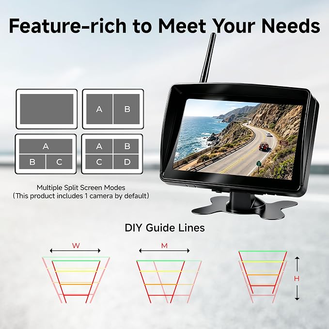 Wireless RV Backup Camera System 1080P HD 7'' Touch Screen Monitor | BSD Blind Spot Alert, 4 CH DVR Recording, IP69K Waterproof, IR Night Vision, Fit for Pre-Wired Furrion RV Trailer 5th Wheel