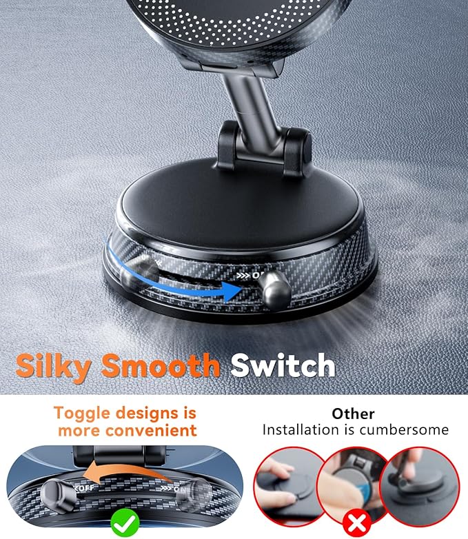 15W Fast Charging Car Phone Holder, [Strong Magnetic & Upgraded Vacuum Suction Cup] 360° Rotation Auto Phone Holder, Car Mount Wireless Charger for Magsafe iPhone 17-12 Series