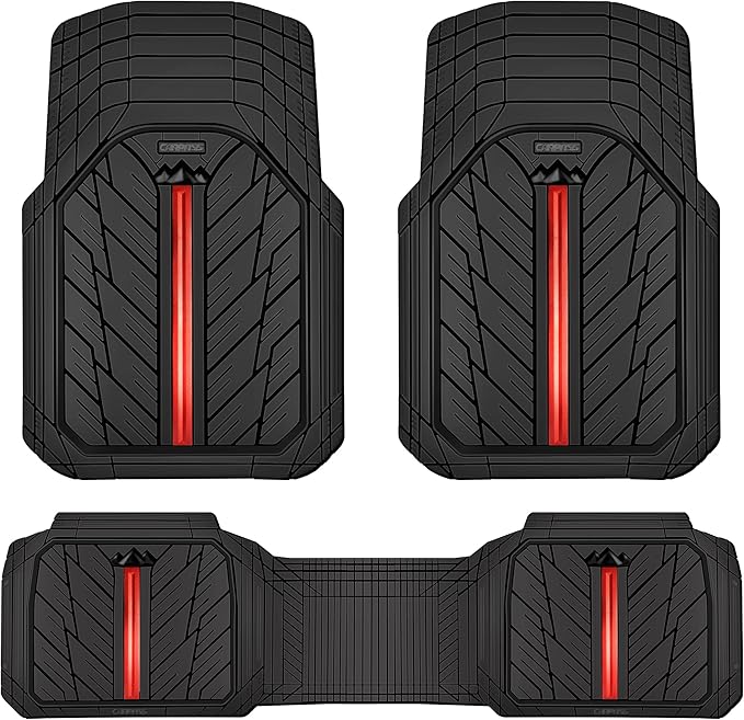 CAR PASS 3D Foam Support Red Leather Car Seat Covers Front Seats,Waterproof Faux Leather Front Seat Cover for Car,Universal Fit Anti-Slip for SUV Truck,Rubber Floor Mats for Cars