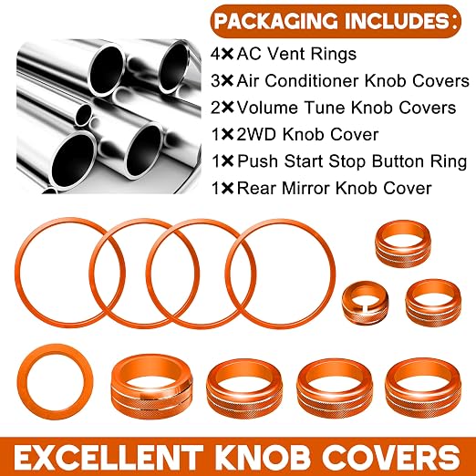 for Toyota Tacoma Accessories 2023 2022 2021 2020 with 8" or 7" Touchscreens Knob Covers - AC Vent Ring Button Knob Covers for Air Conditioner Volume Mirror Push Start Stop Button Trim 12Pcs (Oange)