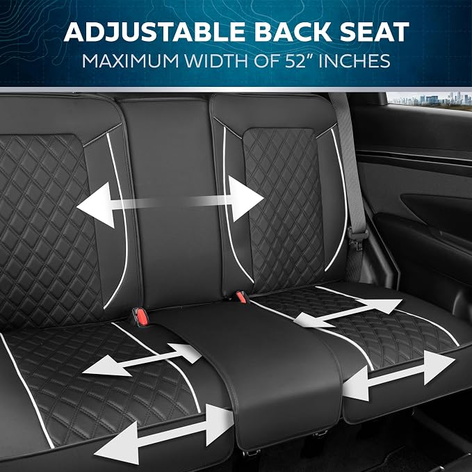MotorBox Prestige Edition Rear Seat Cover for Cars, Open Sides Leather Seat Cover, Premium PU Leatherette Black & White Back Seat Covers for Cars Trucks SUVs, Rear Bench Only