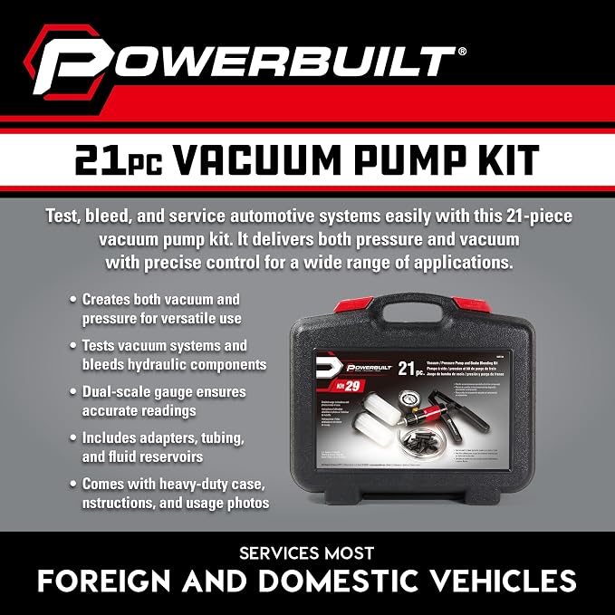 Powerbuilt Vacuum Pump Set with Hoses, Repair Components and Hydraulic Systems, Hoses, Reservoir and Adaptors, Bleed Air and Siphon Car Fluids 648774