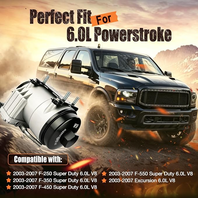 iFJF PFB-101 HFCM Fuel Pump Filter Assembly Replacement for Ford 6.0L | F250-F550 Excursion Powerstroke V8, Common Rail System Guard, Heavy-Duty Fluoroelastomer Seals, Plug-and-Play Install