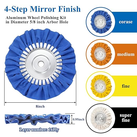 Tnisesm 10Pcs 8" Airway Buffing Wheel, Aluminum Polishing Kit in Diameter 5/8 inch Arbor Hole, Metal Polishing Wheel for Angle Grinder