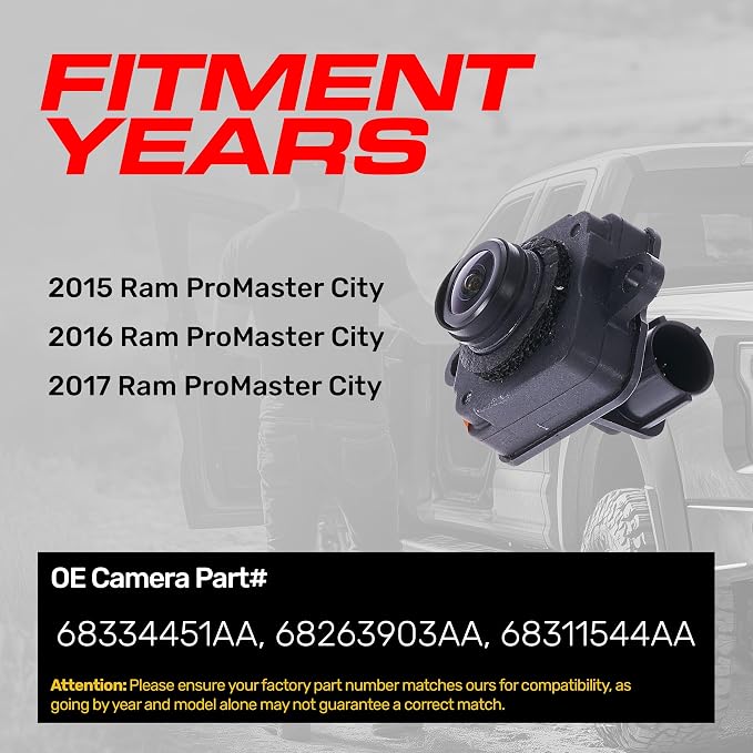 Master Tailgaters Replacement for Ram ProMaster City (2015-2017) Backup Camera OE Part # 68334451AA, 68263903AA, 68311544AA