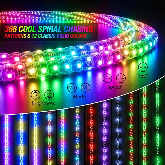 Nilight LED Whip Light 2PC 5FT Spiral RGB Antenna Whips with Spring Base, App/Remote Control DIY Chasing Patterns Brake & Reverse Turn Signal Lights for Side by Side ATV UTV RZR Can-Am Buggy Jeep
